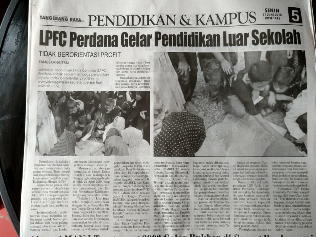 Liputan Kegiatan LKP Faida Cendikia Perdana pada Koran Tangerang Raya